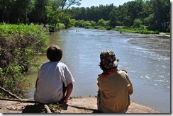 by the river