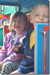 Joni and friend riding train