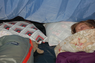 Girls sleeping in the tent