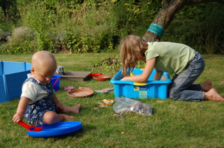 Joni and Celine in the garden