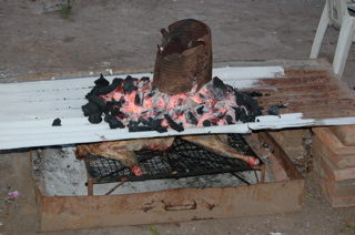 half a lamb on a fire