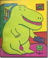 dinosaur holding remote control 